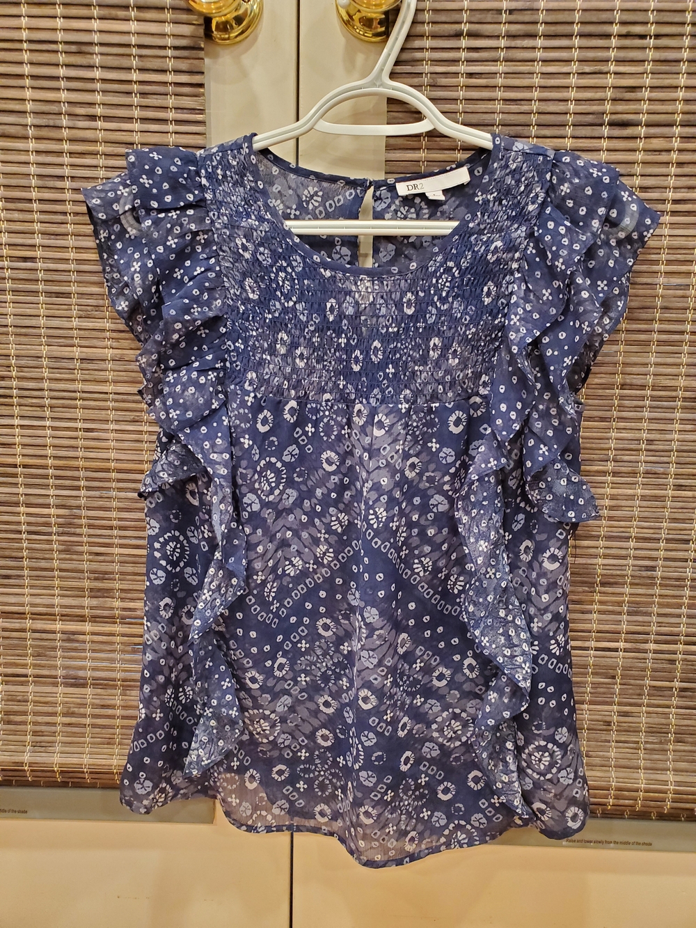 DR2 Navy Blue Floral Ruffle Sleeve Blouse